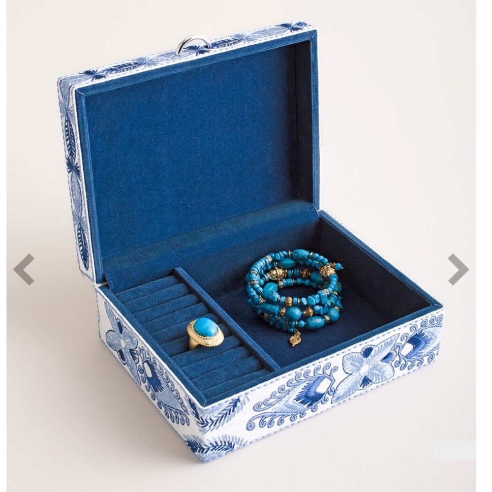 Chico's Blue and White Embroidered Jewelry Box - Picture 2 of 9